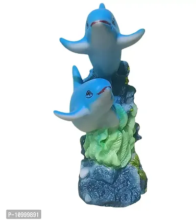 ATUT Unbreakable PVC Dolphin with his Babies Statue (Blue, 17.5 cm)-thumb2