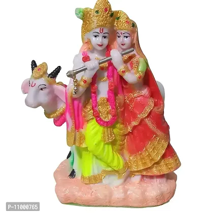 ATUT Vinyl Radha Krishna with Cow Statue, Standard, Multicolour-thumb0