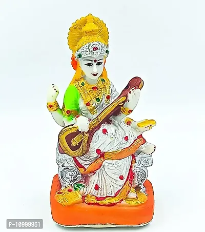 ATUT Saraswati Maa Idol for Home Puja , Multicolor, in Medium Size, Unbreakable- 17CM