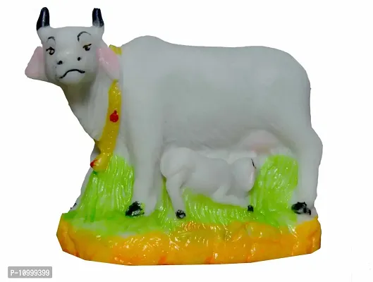 ATUT Cow Idol with Their Calf for Home Decor, Unbreakable (White, Medium, 12cm)-thumb0