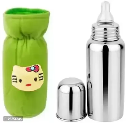 Ojas Fashion Stainless Steel 250 ml Baby Feeding Bottle with hot case Cover for Kids (Green)