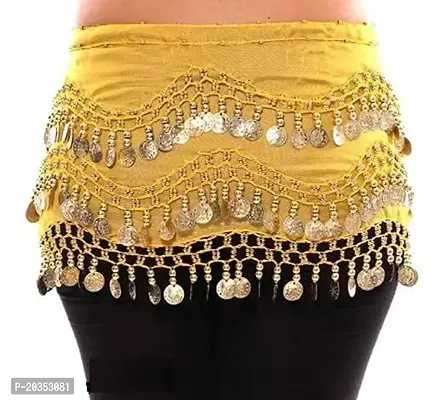 Ojas Fashion Women's Premium Belly Dance Chiffon Hip Scarf Wrap Belt with 128 Ring's Gold Coins (2 Pices Combo)-thumb3