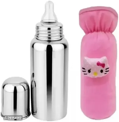 Ojas Fashion Stainless Steel 250 ml Baby Feeding Bottle with hot case Cover for Kids