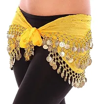Ojas Fashion Women's Premium Belly Dance Chiffon Hip Scarf Wrap Belt with 128 Ring's Gold Coins (2 Pices Combo)-thumb1