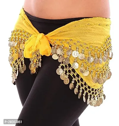 Ojas Fashion Women's Premium Belly Dance Chiffon Hip Scarf Wrap Belt with 128 Ring's Gold Coins (2 Pices Combo)-thumb2