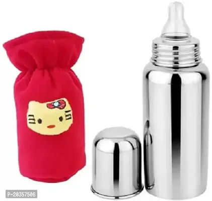 Ojas Fashion Stainless Steel 250 ml Baby Feeding Bottle with hot case Cover for Kids (Red)