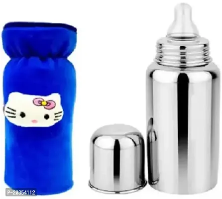 Ojas Fashion Stainless Steel 250 ml Baby Feeding Bottle with hot case Cover for Kids (Blue)