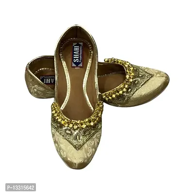 Punjabi Handicrafts Women Golden Punjabi jutti  mojri embellished with designs jutti For Girls-thumb3