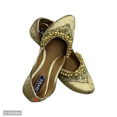 Punjabi Handicrafts Women Golden Punjabi jutti  mojri embellished with designs jutti For Girls-thumb4