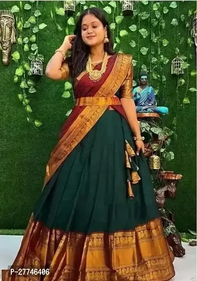 Stylish Green Art Silk Jacquard Lehenga Choli Set for Women-thumb0