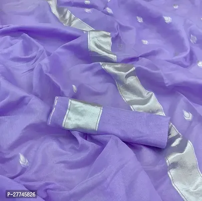 Stylish Cotton Silk Purple Textured Saree With Blouse Piece-thumb3