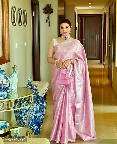 Stylish Art Silk Pink Jacquard Saree With Blouse Piece-thumb0