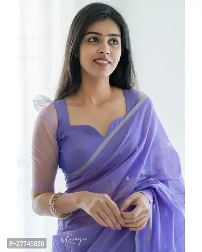 Stylish Cotton Silk Purple Textured Saree With Blouse Piece-thumb2