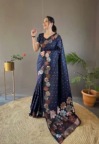 Flower Border Beautiful Art Silk Jacquard Border Saree With Unstitched Running Blouse For Women Wedding  Party Wear Saree - Blue-thumb1