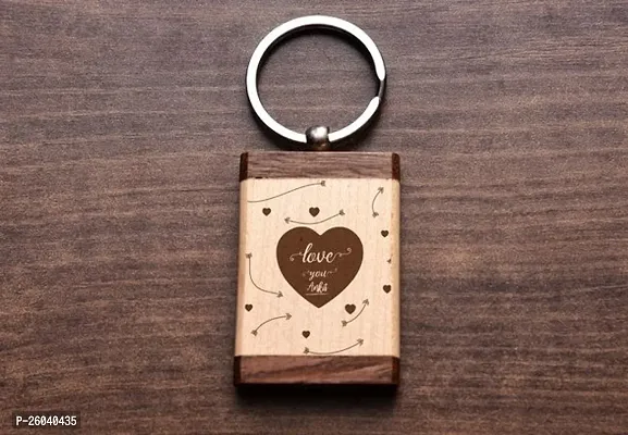 Stylish Wooden Printed Metal Hook Ring Key Chain