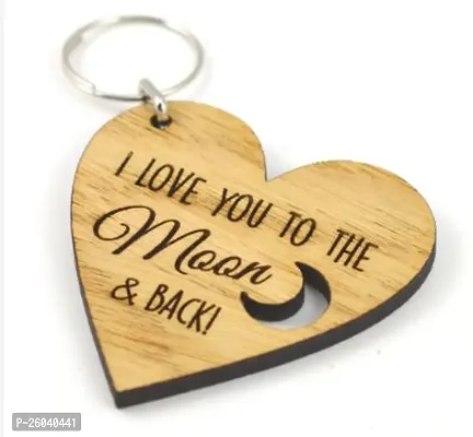 Stylish Wooden Heart Shaped Printed Key Chains
