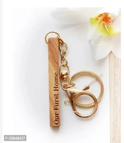 Stylish Wooden Printed Metal Hook Ring Key Chains-thumb0