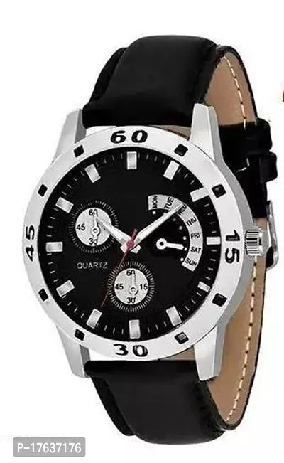 Comfortable Black Leather Analog Watch For Men-thumb0