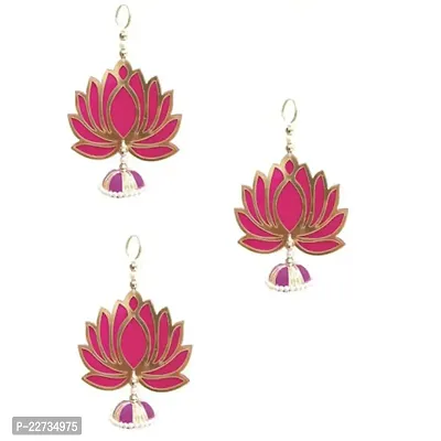 Handmade Wall Decor Lotus with Jhumki Style Hanging for Home Decor,Diwali Decor,Wedding and All Festival Decor (3 Pcs Pink/Raani).