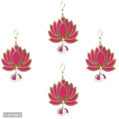 Handmade Wall Decor Lotus with Jhumki Style Hanging for Home Decor,Diwali Decor,Wedding and All Festival Decor (04 Pcs Pink/Raani).-thumb0