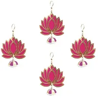 Handmade Wall Decor Lotus with Jhumki Style Hanging for Home Decor,Diwali Decor,Wedding and All Festival Decor (04 Pcs Pink/Raani).-thumb1