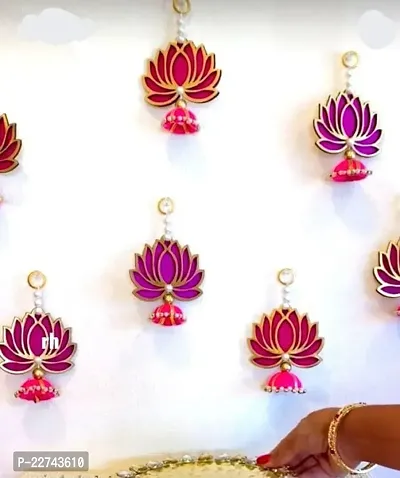 Handmade Wall Decor Lotus with Jhumki Style Hanging for Home Decor,Diwali Decor,Wedding and All Festival Decor (05 Pcs Pink/Raani).-thumb0