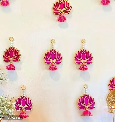 Handmade Wall Decor Lotus with Jhumki Style Hanging for Home Decor,Diwali Decor,Wedding and All Festival Decor (06 Pcs Pink/Raani).-thumb0