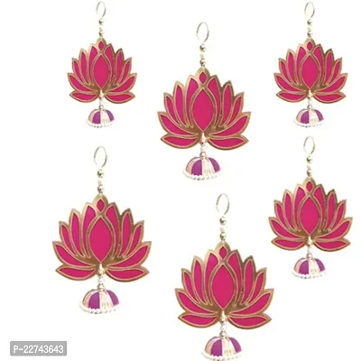 Handmade Wall Decor Lotus with Jhumki Style Hanging for Home Decor,Diwali Decor,Wedding and All Festival Decor (06 Pcs Pink/Raani).-thumb3