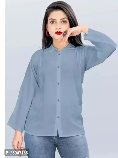 Elite Blue Crepe Solid Casual Shirt For Women