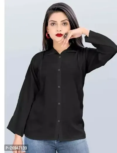 Elite Black Crepe Solid Casual Shirt For Women