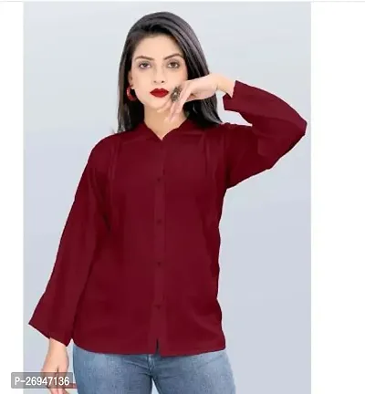 Elite Maroon Crepe Solid Casual Shirt For Women-thumb0