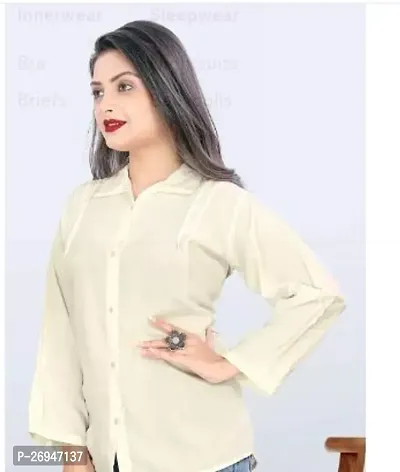 Elite Beige Crepe Solid Casual Shirt For Women