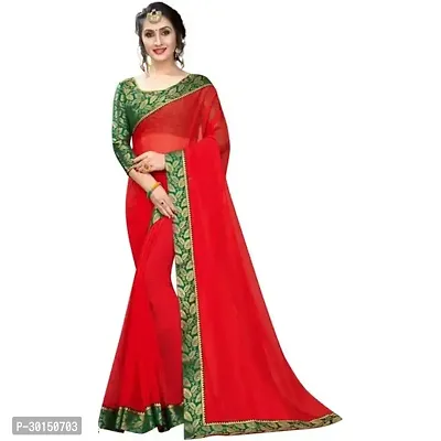 Stylish Georgette Red Solid Saree with Blouse piece-thumb0