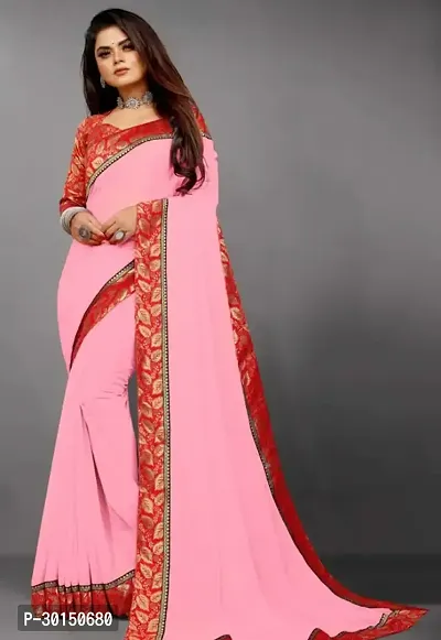 Stylish Georgette Pink Solid Saree with Blouse piece-thumb0