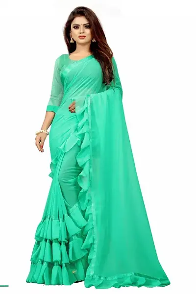 Stylish Georgette Sea Solid Saree with Blouse piece