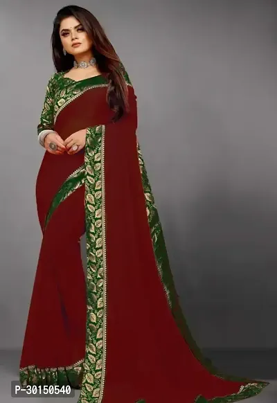 Stylish Georgette Maroon Solid Saree with Blouse piece