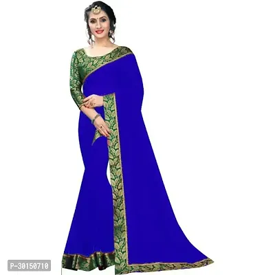 Stylish Georgette Blue Solid Saree with Blouse piece-thumb0