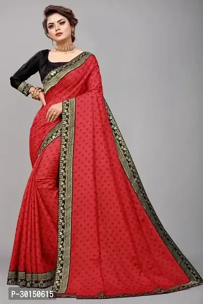 Stylish Cotton Blend Red Printed Saree with Blouse piece-thumb0