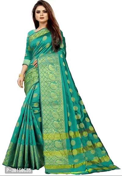 Stylish Cotton Silk Green Zari Saree with Blouse piece