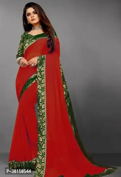 Stylish Georgette Red Solid Saree with Blouse piece-thumb0