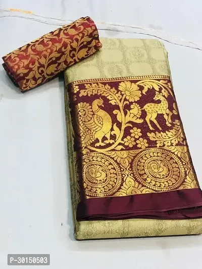 Stylish Cotton Silk Multicoloured Zari Saree with Blouse piece