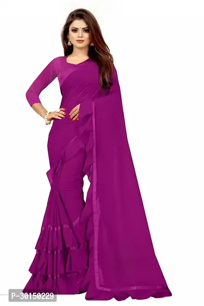 Stylish Georgette Purple Solid Saree with Blouse piece-thumb0