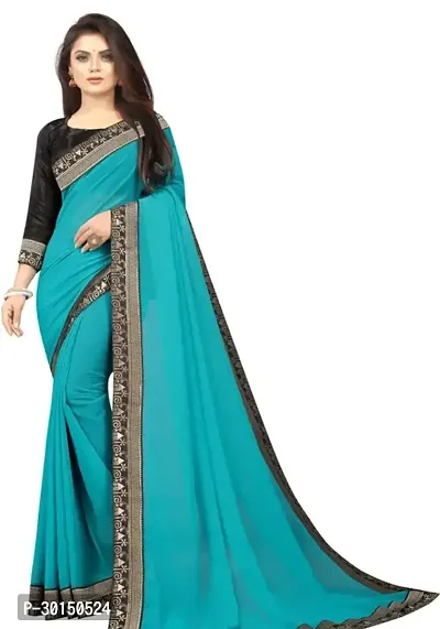 Stylish Georgette Blue Solid Saree with Blouse piece