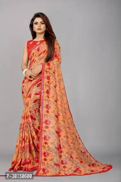 Stylish Georgette Multicoloured Printed Saree with Blouse piece-thumb0