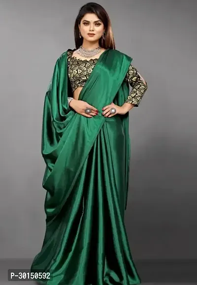 Stylish Cotton Silk Green Solid Saree with Blouse piece