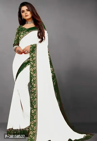 Stylish Georgette White Solid Saree with Blouse piece