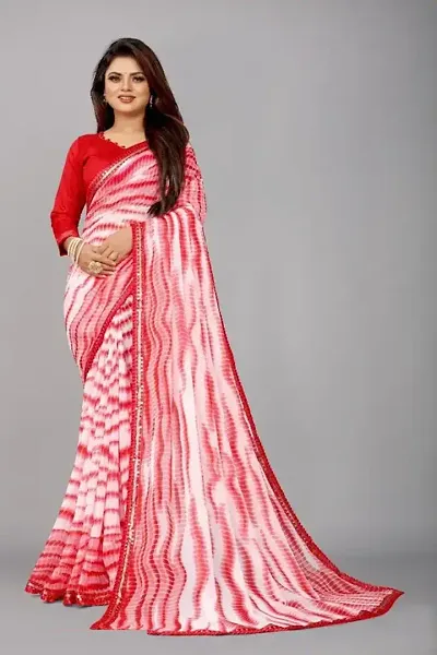 Dream Crushers Women's Digital Print Shibori Georgette Saree With Mirror Work Blouse Piece