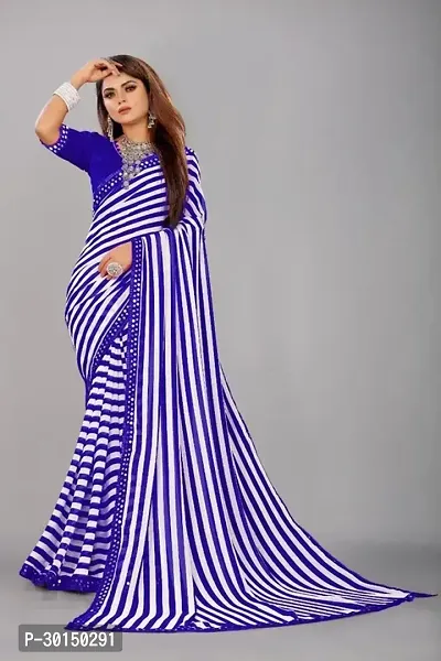 Stylish Georgette Purple Striped Saree with Blouse piece-thumb0