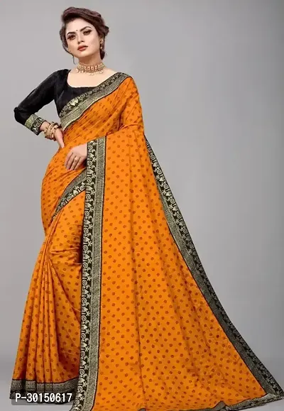 Stylish Cotton Blend Orange Printed Saree with Blouse piece