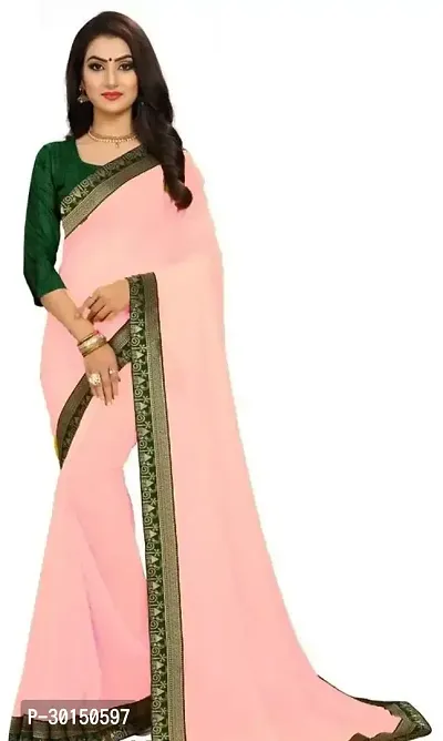 Stylish Georgette Peach Solid Saree with Blouse piece